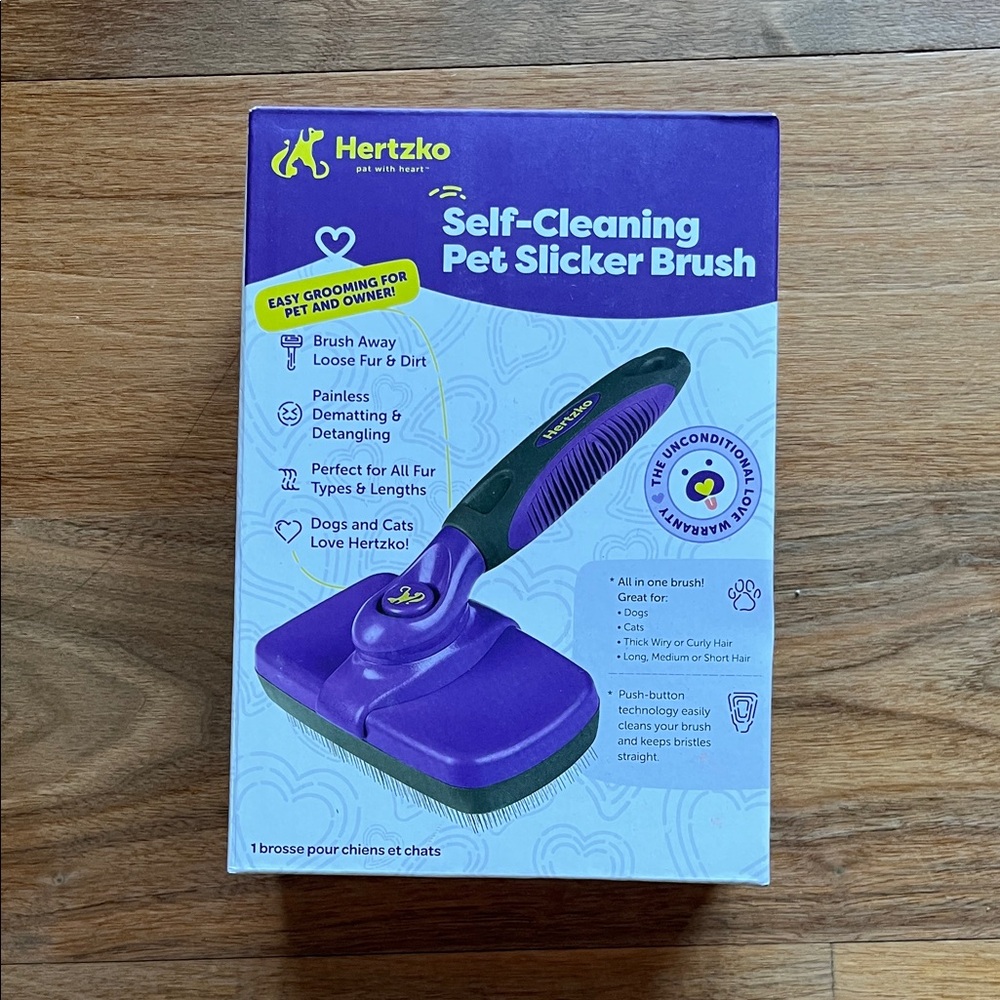 Hertzko Self-Cleaning Pet Slicker Brush - Purple
